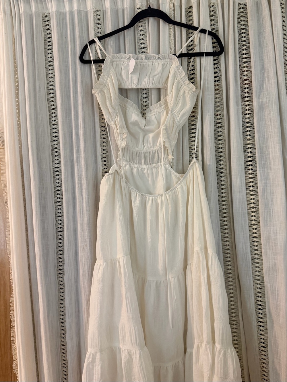 12th Tribe Cream Backless Tiered Maxi Dress with Cutout Bodice